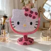 Pink diamond-encrusted cat-ear shaped mirror, cute makeup mirror, portable and fashionable, a must-have gift and decoration for girls details Picture